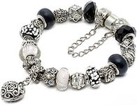 RUBYCA Silver Tone European Charm Bracelet 7.9 Black & White Murano Glass Beads DIY Jewelry Kit 12