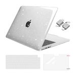 MOSISO Compatible with MacBook Air 13 inch Case 2024 2023 2022 M3 A3113 M2 A2681, Glitter Sparkly Plastic Hard Shell&Keyboard Cover&Screen Film&Type C for MacBook Air 13.6 inch Case, Transparent