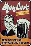 Man Cave Decor, Man Cave Bar Open Design, 8" x 12", 4 Screws Incl, Bar Signs for Home Bar, Man Cave Accessories, Man Cave Gifts for Men, Bar Decor for Basement Bar, Outdoor Bar or Garage, Metal Bar Sign Wall Decorations