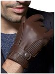 GSG Mens Luxury Sheepskin Leather Gloves with Cashmere Lined Touchscreen Winter Genuine Leather Gloves Brown Large