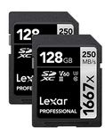 Lexar Professional 1667X 128GB (2-Pack) SDXC UHS-II Card (LSD128CBNA16672)