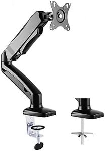 PrimeCables Single Monitor Arm Gas Spring VESA Bracket with Clamp and Grommet Mounting Base, Monitor Mount with Cable Management for 13" to 27" Computer Monitor-Each Arm Holds 4.4 to 14.3lbs