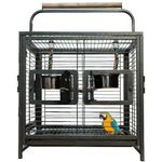 Ganggend Bird Travel Carrier Cage, 19 Inch Portable Bird Carrier Cage with Handmade Rainbow Rope, Parrot Cage with Stainless Steel Bowls, Pull Out Tray, Bird Cages for Parakeets Various Birds, Black