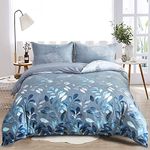 Floral Duvet Cover King Blue Leaves Bedding Set, Reversible Lightweight Bedding Sets 3pcs with Zipper Closure (King, 220x230cm)