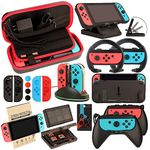 Switch Accessories Bundle for Nintendo Switch: Carrying Case, Screen Protector, Joycon Grips & Steering Wheels, Charging Dock, Playstand, Comfort Joy-Con Case & More (23 in 1)