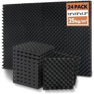 24 Pack Acoustic Panels, 12x12x1.2 Inches Egg Crate Acoustic Foam Panels, Sound Proof Foam Panels Noise Reducing for Walls and Ceiling, Acoustic Foam Panels Sound Absorbing, Soundproof Wall Panels