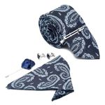 LOUIS STITCH Mens Olympic Blue Italian Silk Necktie Set With Pocket Square Cufflinks Brooch Tie (Suit Accessories) (Czech_TE)