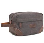 Wogarl Toiletry Bag for Men, Leather and Canvas Travel Toiletry Bag Dopp Kit Shaving Bag for Travel Accessories, Dark Grey, Toiletry Bag