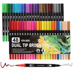 Funnasting Dual Tip Brush Pens, Colouring Pens 48 Colors Felt Tip Pens Art Markers with Flexible Nylon Brush Tip & Fineliner Tip for Colouring/Drawing/Sketching/Painting