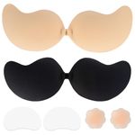 2 Pack Stick on Push up Bras for Women, Reusable Invisible Strapless Bra,Breathable & Skin Friendly Sticky Adhesive Bra with Nipple Covers and Breast Lift Stickers for Evening Dress Backless Clothes