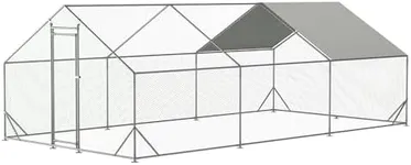 Large Metal Chicken Coop,Walk-in Poultry Cage Hen Run House,Rabbits Habitat Cage,Flat Roofed Cage with Waterproof and Anti-Ultraviolet Cover for Outdoor