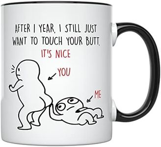 YouNique Designs 1 Year Anniversary Mug for Boyfriend and Girlfriend, 11 Ounces, One Year Wedding Anniversary Coffee Mug for Husband and Wife, First Dating Anniversary Cup (Black Handle)