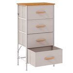 KU Syang Dresser with 4 Drawers - Fabric Chest of Drawers with Large Storage Space, Modern Tall Tower Unit Storage Organiser for Living Room/Bedroom, Wooden Top and Metal Frame (White/Grey)