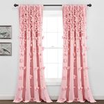 Lush Decor Riley Window Curtain Sheer Ruffled Textured Bow Window Panel for Living, Dining Room, Bedroom (Single), 54" W x 84" L, Pink