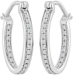Dazzlingrock Collection 0.25 Carat (ctw) Platinum Plated Round Diamond Hip Hop Iced Hoop Earrings 1/4 CT, Sterling Silver