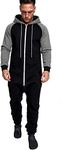 COOFANDY Men's Jumpsuit Autumn Winter Onesies Hoodie Zipper Long Playsuit One Piece Jogging Tracksuit (Black/Grey M)