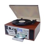 10 in 1 Vinyl Record Player 3 Speed Bluetooth Vintage Automatic Turntable CD Cassette Player AM/FM Radio USB Recorder Aux-in RCA Line-Out (Silver)