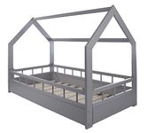 Velinda Wooden bed, Scandinavian style, modern, kids bed, home bed, 160x80+barriers (colour: grey)