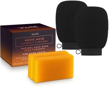 VALITIC 2 Pack Kojic Acid Vitamin C & Retinol Soap Bars for Skin Lightening & A Pair Of Black Exfoliating Gloves for Body Scrubs