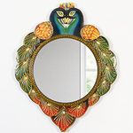 Home and Bazaar Traditional Elegant & Ethnic Designer Unique Wooden Peacock Wall Mirror Frame 18x1x24 Inch Mirror Size 12"
