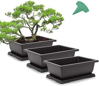 GROWNEER 3 Packs 11 Inches Bonsai Training Pots with Drainage Humidity Trays, Large Bonsai Pots with 15 Pcs Plant Labels, Growing Planter for Garden, Yard, Balcony, Office, Living Room