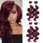 WOME Brazilian Virgin Human Hair Bundles Color 99J Burgundy Wine Red Body Wave Hair Weaves 4 Bundles Human Hair Extensions(20"20"22"24")