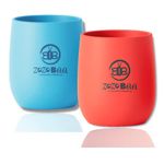 ZoZoBaa Silicone Baby Drinking Cup with Easy Grip | Multipurpose Tiny Cups for Infant’s First Stage Training | Bpa-Free, Unbreakable Non Sippy Cup for Toddlers (Aqua Blue and Cherry Red)