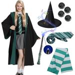 Antsparty Wizard Cloak Magic Robe Costume for Kids Adult, 10PCS Wizard Costume with Wand Tie Scarf Necklace Hat, Magic Uniform Wizard Fancy Dress for Halloween Costume