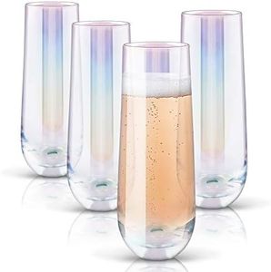 Gutsdoor Radiance White Pearl Luster Stemless Champagne Flutes Glasses Set of 4 (10 Ounce) Elegant All-Purpose Wine Drinking Glassware Beverage Cups for Water, Juice, Beer, Whiskey & Bar Decor