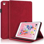 CXTcase iPad 5th/6th Generation, iPad Air/iPad Air 2, iPad Pro 9.7 Inch Case Embossed Tree PU Leather Case Wallet Flip Cover for iPad 2017/iPad 2018, iPad Air/Air 2, iPad Pro 9.7" Red