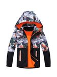 NATUST Boys Waterproof Jacket Fleece Lined Raincoat Kids Windproof Rain Coat Unisex Windbreaker Orange 5-6 Years