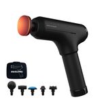 Homedics Pro Power Handheld Physiotherapy Massager Gun - Professional Deep Tissue Physio Massaging Gun, Heated Head to Aid Relief of Muscle Tension, 6 Massage Heads, Cordless, Rechargeable - Black