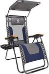 Coastrail Outdoor Zero Gravity Reclining Lounge Chair with Sun Shade, Padded Seat, Cool Mesh Back, Pillow, Cup Holder & Side Table for Sports Yard Patio Lawn Camping, Navy&Grey