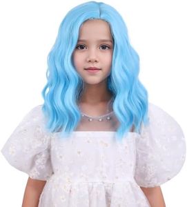 DUDUWIG Kids Light Blue Wig Girls Short Light Blue Wavy Curly Wig Blue Wig for Child Synthetic Hair Wig