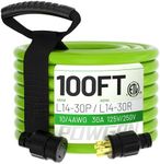 POWGRN 100Feet 30 Amp Generator Extension Cord 4 Prong,Heavy Duty NEMA L14-30P/L14-30R,125/250V 7500W,Green 10 Gauge SJTW Twist Locking Generator to House Power Cords with Cord Organizer,ETL Listed