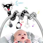 Car Seat Toys for Babies 0-6 Months, Baby Carseat Toys Hanging Black and White High Contrast Toy for Baby Spiral Activity Plush Toys, Stroller Toys for 0 3 6 9 12 Months Baby Ideal Gift