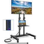 Rfiver Upgraded Rolling TV Stand with Power Outlet for 32-83 Inch TVs, Heavy Duty Mobile TV Cart on Wheel up to 110 lbs, Height Adjustable Portable TV Stand for Bedroom, Living Room/ IC314-A2