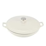 AmazonBasics Enameled Cast Iron Covered Casserole Skillet, 3.3-Quart, White