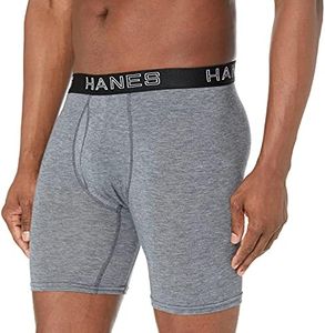 Hanes Ultimate Men's Total Support Pouch Long Leg Boxer Brief, Black/Grey, Medium