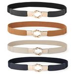 Women Skinny Belt for Dresses Retro Stretch Ladies Waist Belt Plus Size Set of 4, Fits Waist 33-42 Inches, D-Black+Brown+Blue+Beige