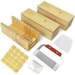 Artcome Loaf Soap Making Cutting Mold Kit 2Pcs 42oz Rectangular Silicone Soap Mold, 2Pcs Wooden Box with Lid, Adjustable Wooden Soap Cutting Tool with Stainless Steel Wavy & Plastic Straight Cutter