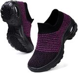 HKR Womens Trainers with Memory Foam Comfortable Slip on Work Walking Shoes, Purple Black, 10 US