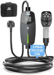 EVDANCE EV Charger Type 2 UK 3 Pin 32.8ft/10m [6/8/10/13A] Portable Electric Car Charger for EV & PHEV, Adjustable Current EV Charger, IP66 Type 2 Charging Cable for Home & Travel, Black