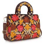 EVEDA Synthetic Leather Gorgeous Embroidery Stylish Design Shoulder Crossbody Hobo Women Handbag, Brown