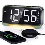 ROCAM Vibrating Alarm Clock for Heavy Sleepers with Powerful Bed Shaker, Loud Alarm Clock Bedsides for Deaf People, 5 Dimmer, 5 Volumes, Snooze, Power-Off Memory, 12/24H, Week Display, Night Light