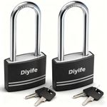Padlock with Key, [Long Shackle] [2 Pack] Diyife Waterproof Key Padlock, Lock Key Padlocks Outdoor, Aluminum Padlocks keyed Alike for School, Gym Locker, Garage, Shed, Fence, Warehouse