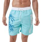 JOYSON Mens Swim Trunks Quick Dry 5 Inch Swim Shorts Bathing Suits with Mesh Lining Pockets, Blue Coconut Tree（summer）, X-Large