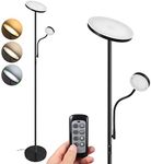 2 LEDs Floor Lamps,Dimmable & Color Temperature, Adjustable,Mother /Main uplighter 20W 1800 lumens,Child/Side Reading lamp 4W 280 lumens,Remote Control,Metal, Black, Tall Standing Modern Pole Light