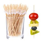 200 Pcs Cocktail Picks, 4.7 Inch Toothpicks for Appetizers, Bamboo Cocktail Sticks Skewers for Drinks, Desserts, Charcuterie, Wedding Party Fancy Toothpicks, White Pearl Mini Food Picks Decorative