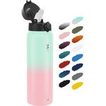 Fanhaw 32 Oz Stainless Steel Insulated Sports Water Bottles with Straw for Kids, Men and Women (Green Pink)